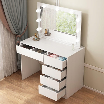 Sminkasztal LED tükörrel, modern, fehér