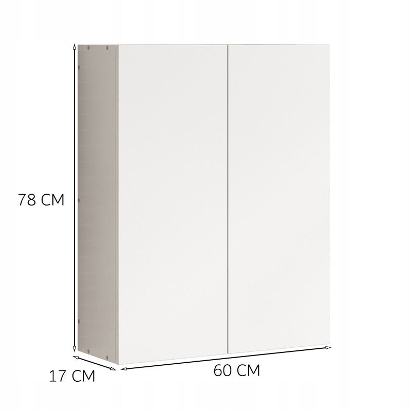 Függesztett fürdőszoba szekrény, fehér, 2 ajtós, modern, falra szerelhető, 3 polccal, 60 cm