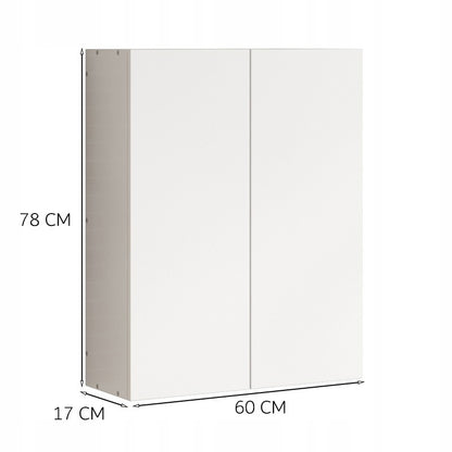 Függesztett fürdőszoba szekrény, fehér, 2 ajtós, modern, falra szerelhető, 3 polccal, 60 cm
