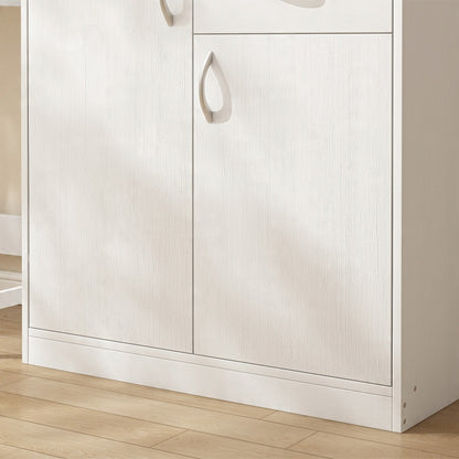 Modern komód fiókokkal és polcokkal loft stílusban fehér szekrény ajtóval 74 cm