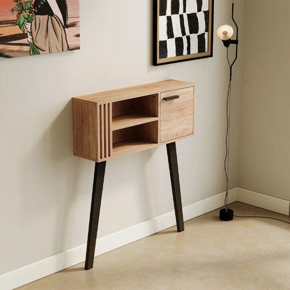 Modern világos tölgyfa konzolasztal lécekkel előszobába, zárható, 80 cm