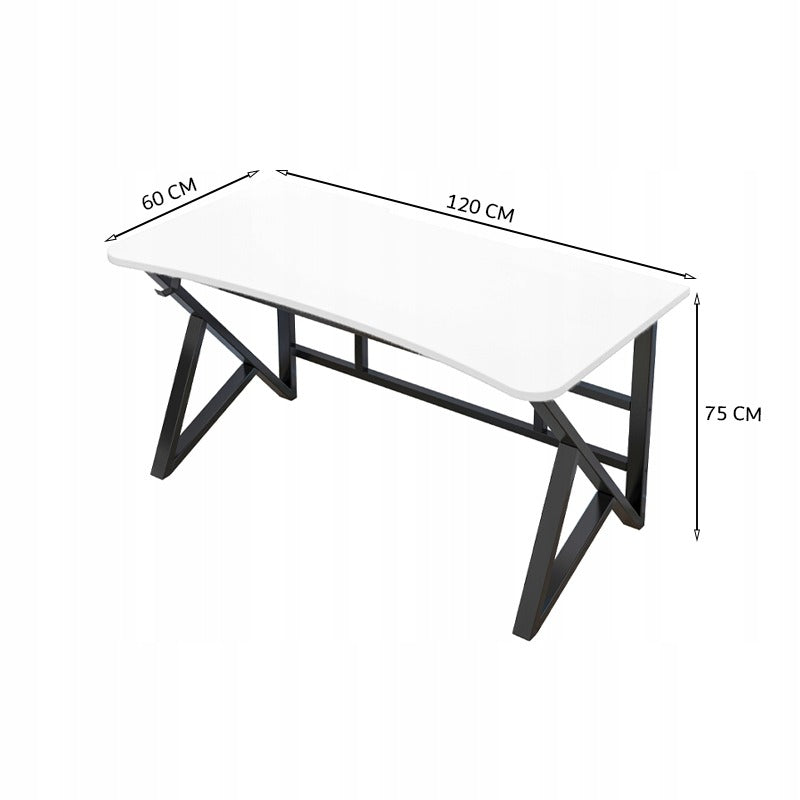 Fehér, modern számítógépes íróasztal játékosoknak, loft stílusú, nagy, 120 cm