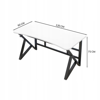 Fehér, modern számítógépes íróasztal játékosoknak, loft stílusú, nagy, 120 cm