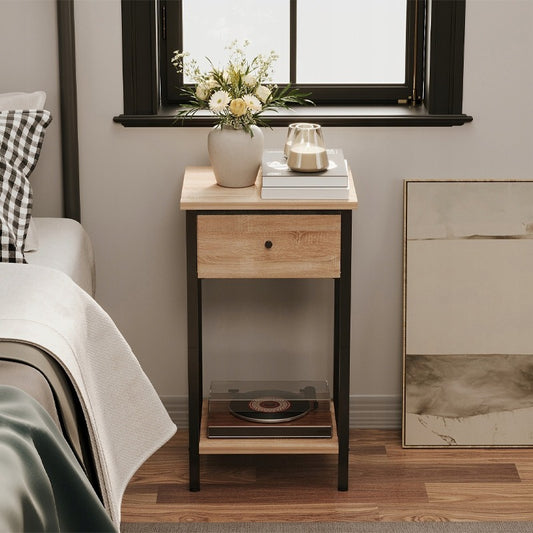 Éjjeliszekrény fiókos szekrény fiókkal és polccal világosbarna ipari loft 51 cm