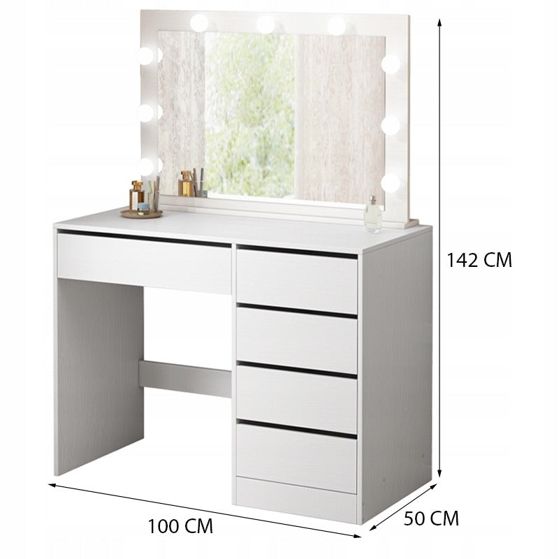 Sminkasztal LED tükörrel, modern, fehér