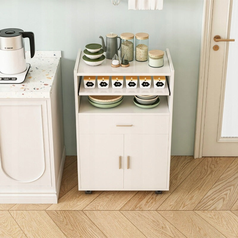 Konyhai kerekes szekrény fiókos szekrény asztal könyvespolc modern mobil fehér
