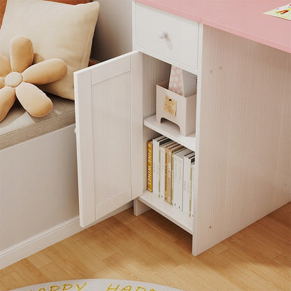 Fehér íróasztal fiókokkal és szekrénnyel lányoknak, rózsaszín asztallappal, tágas