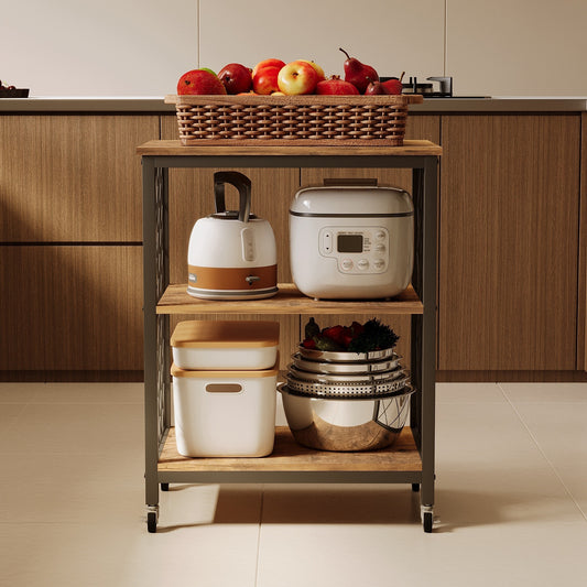 Sötétbarna, kerekes, mobil szekrény – loft stílusú reggelizőasztal / konyhai szekrény, 60 cm