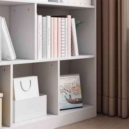 Nyitott fehér könyvespolc 6 polccal – 100x24x104 cm, skandináv modern stílusban