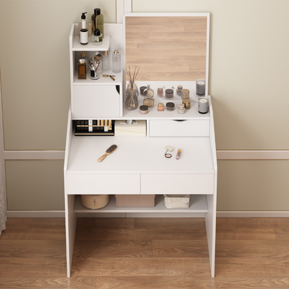 Fehér fésülködőasztal tükörrel, 70x40x130 cm – Elegáns és praktikus megoldás hálószobába vagy fürdőszobába