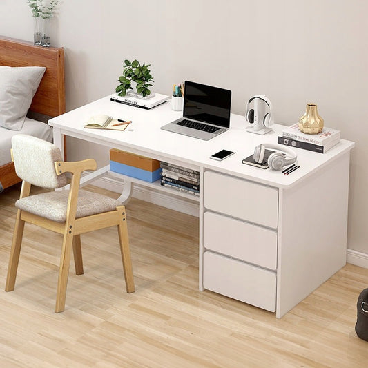 Fehér loft számítógépes íróasztal laptophoz, skandináv stílusban, 3 polccal