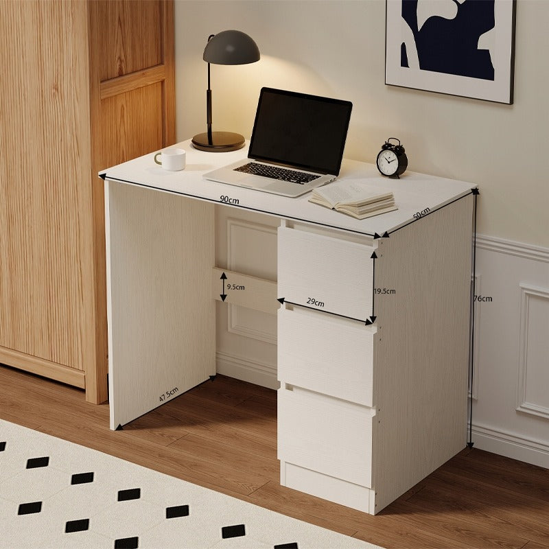 Számítógépes íróasztal, fehér, modern, fiókokkal, loft stílusú, 90 cm