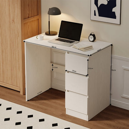 Számítógépes íróasztal, fehér, modern, fiókokkal, loft stílusú, 90 cm