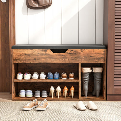 Tágas cipőszekrény ülőhelyes tárolóval 2 polccal fa retro loft