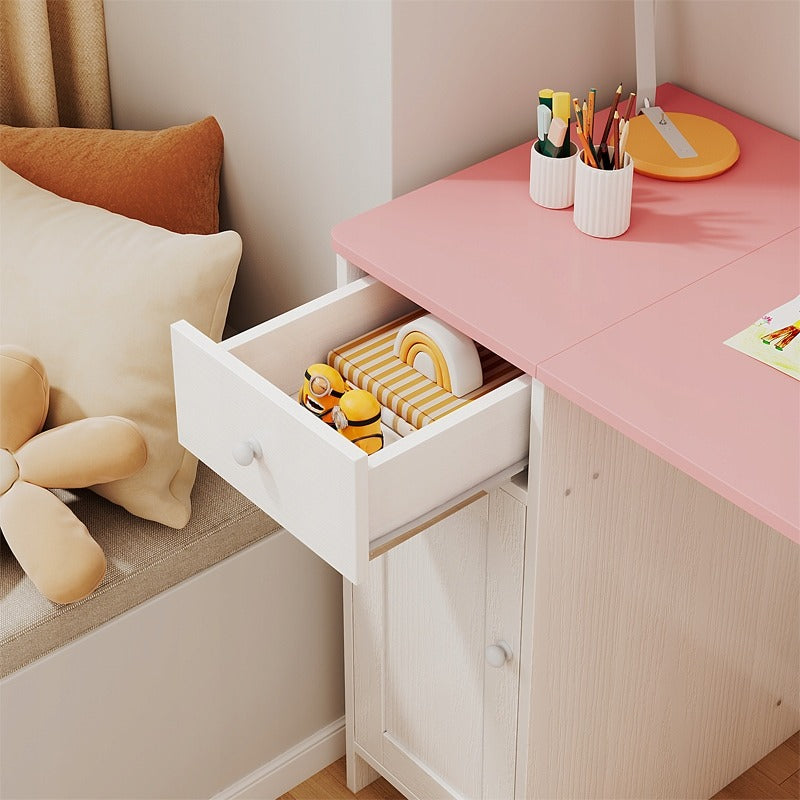 Fehér íróasztal fiókokkal és szekrénnyel lányoknak, rózsaszín asztallappal, tágas