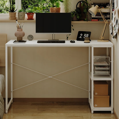 Számítógépes íróasztal, loft asztal, fehér, modern, ipari polcokkal