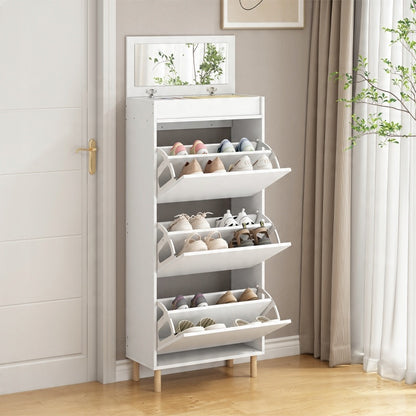 Fehér cipőtartó szekrény tükrös tárolóval loft stílusban álló polc előszoba 55 cm
