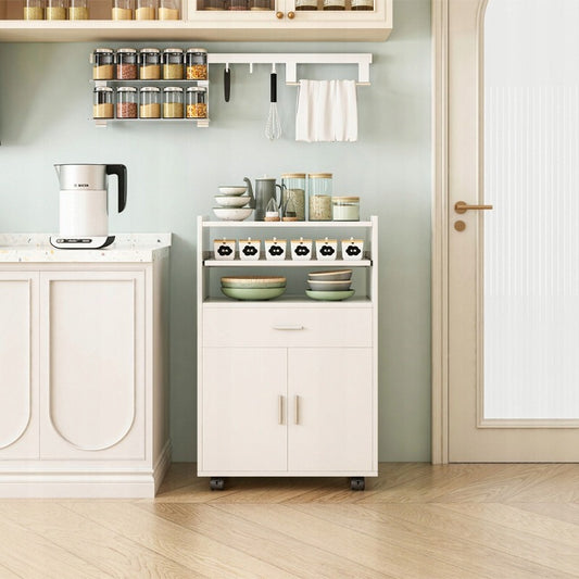 Konyhai kerekes szekrény fiókos szekrény asztal könyvespolc modern mobil fehér