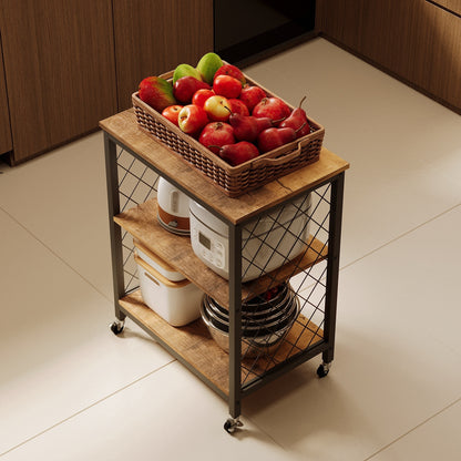 Sötétbarna, kerekes, mobil szekrény – loft stílusú reggelizőasztal / konyhai szekrény, 60 cm