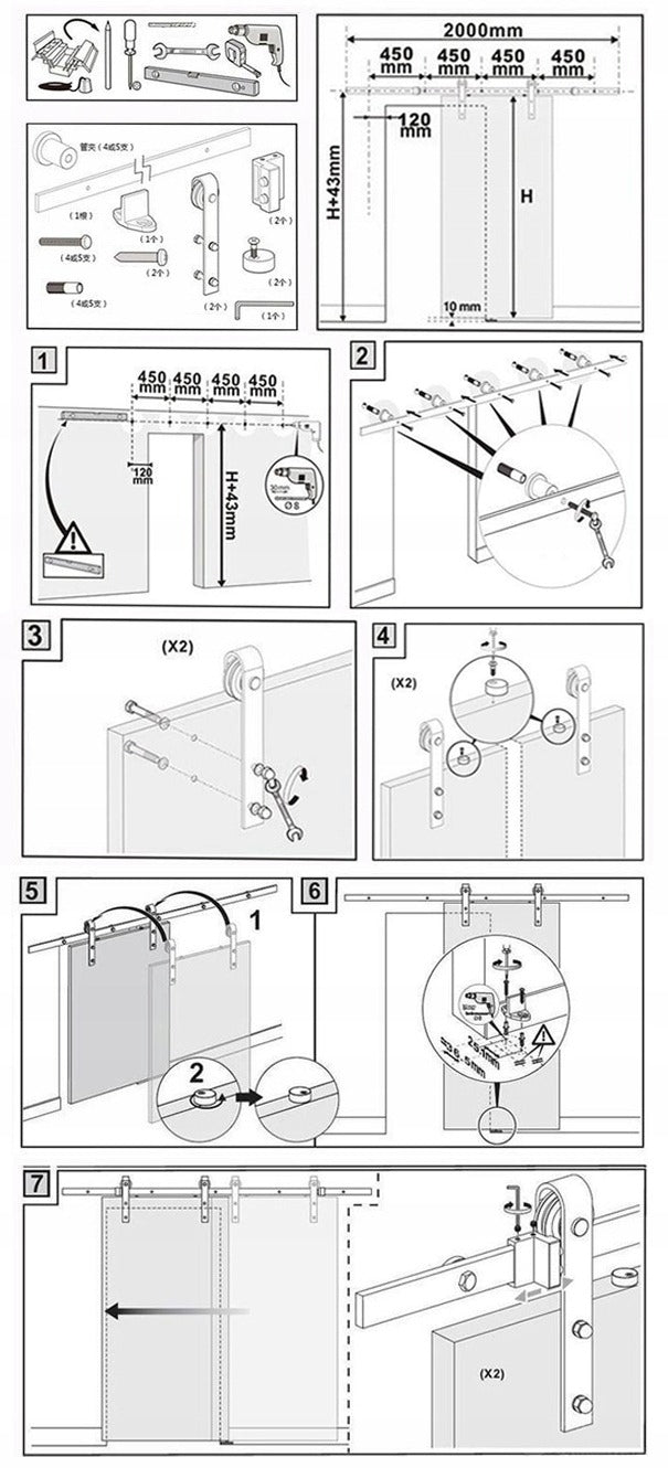 Barn door tolóajtó rendszer, 2 m retro loft barndoor szerelvénykészlet