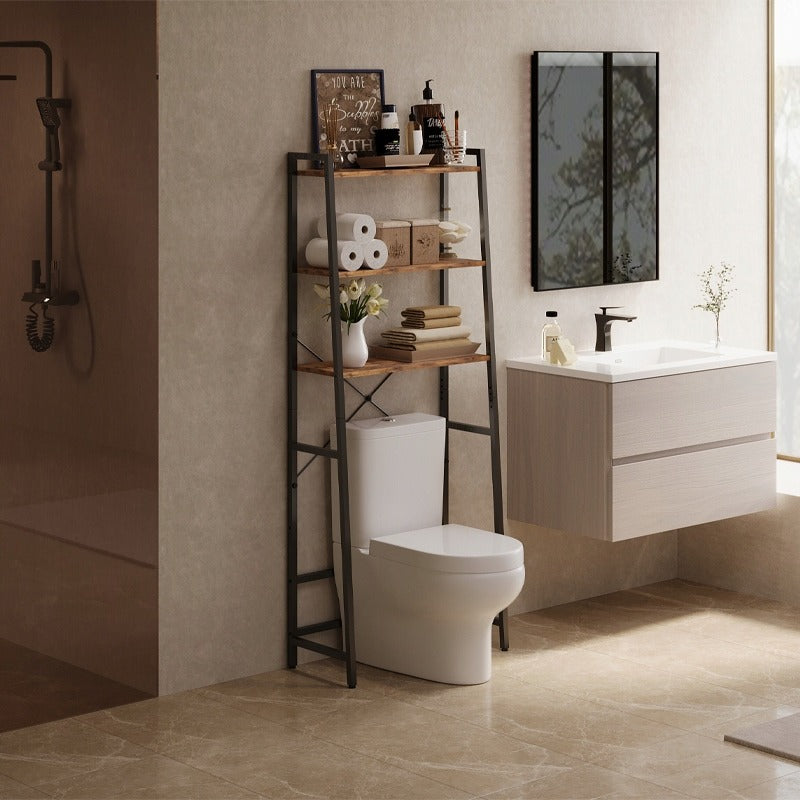 Fürdőszobaszekrény WC felett, mosógép, polc, rusztikus barna loft stílus, 64 cm
