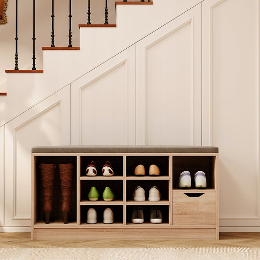 Cipőszekrény ülőkével, loft stílusú, sonoma tölgy, előszoba, fiókos pad, 100 cm
