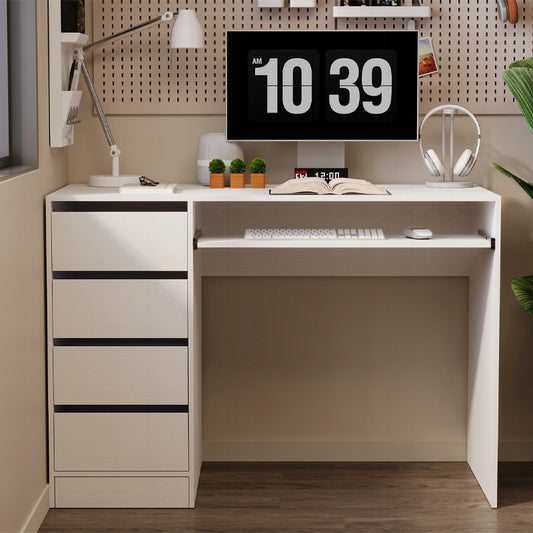 Fehér Számítógépasztal Ifjúsági, Modern, Fiókos és Polcos