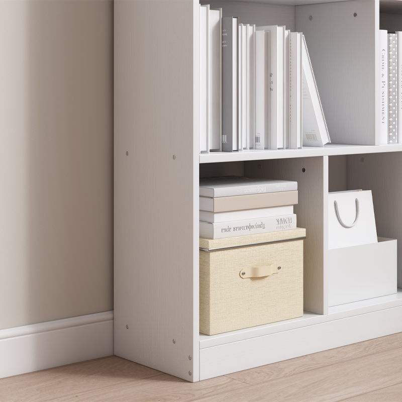 Nyitott fehér könyvespolc 6 polccal – 100x24x104 cm, skandináv modern stílusban