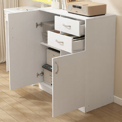 Modern komód fiókokkal és polcokkal loft stílusban fehér szekrény ajtóval 74 cm