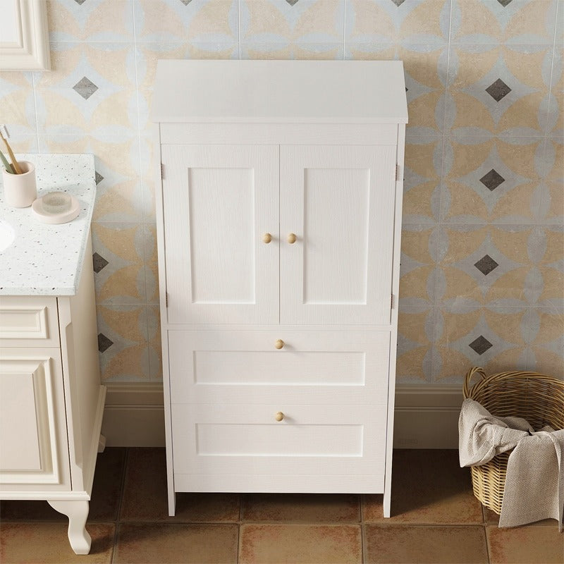 Fürdőszobai polc 2 fiókkal és ajtóval, fehér, loft stílusú, 120 cm