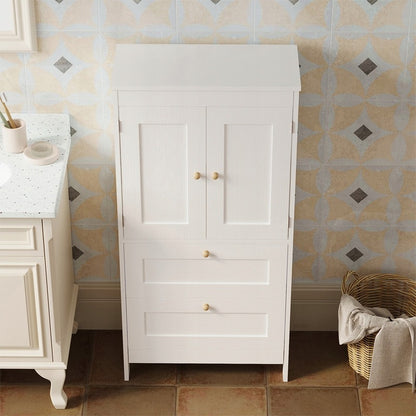 Fürdőszobai polc 2 fiókkal és ajtóval, fehér, loft stílusú, 120 cm