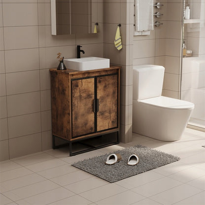 Fürdőszobai mosdószekrény tetőtéri ajtókkal, rusztikus barna, és polccal, 82 cm