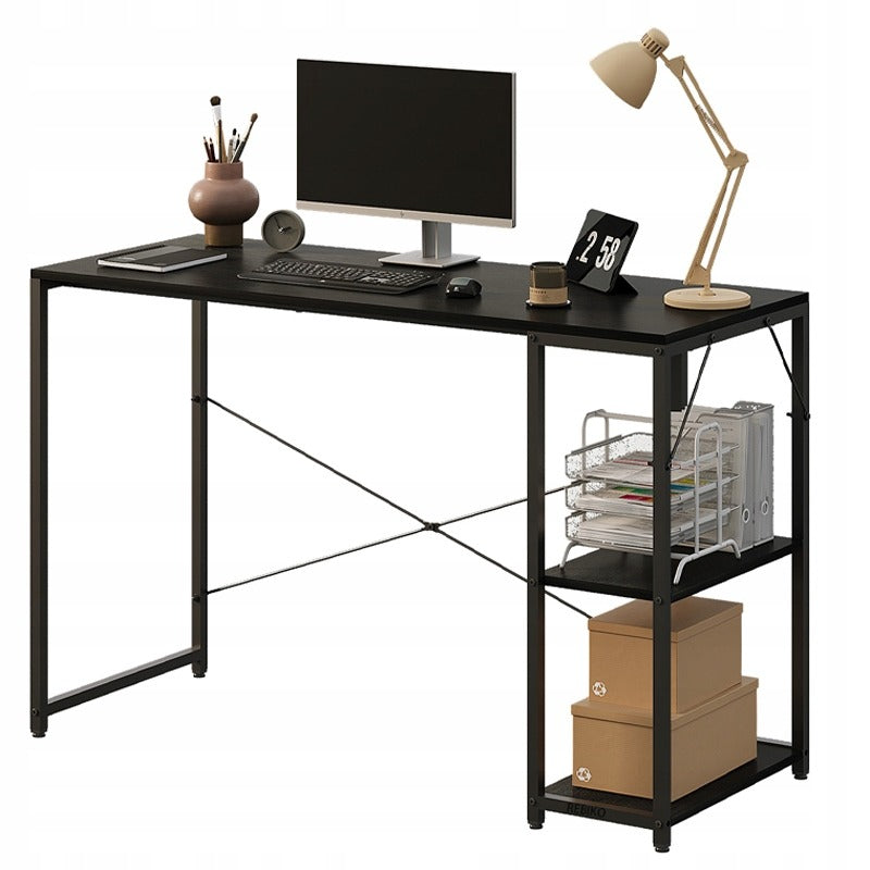 Számítógépes íróasztal, loft asztal, fekete, modern, polcokkal, ipari stílusú, 120