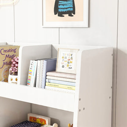 Gyerekeknek való könyv- és újságtartó polc, játéktároló szekrény, álló könyvtár 60 cm