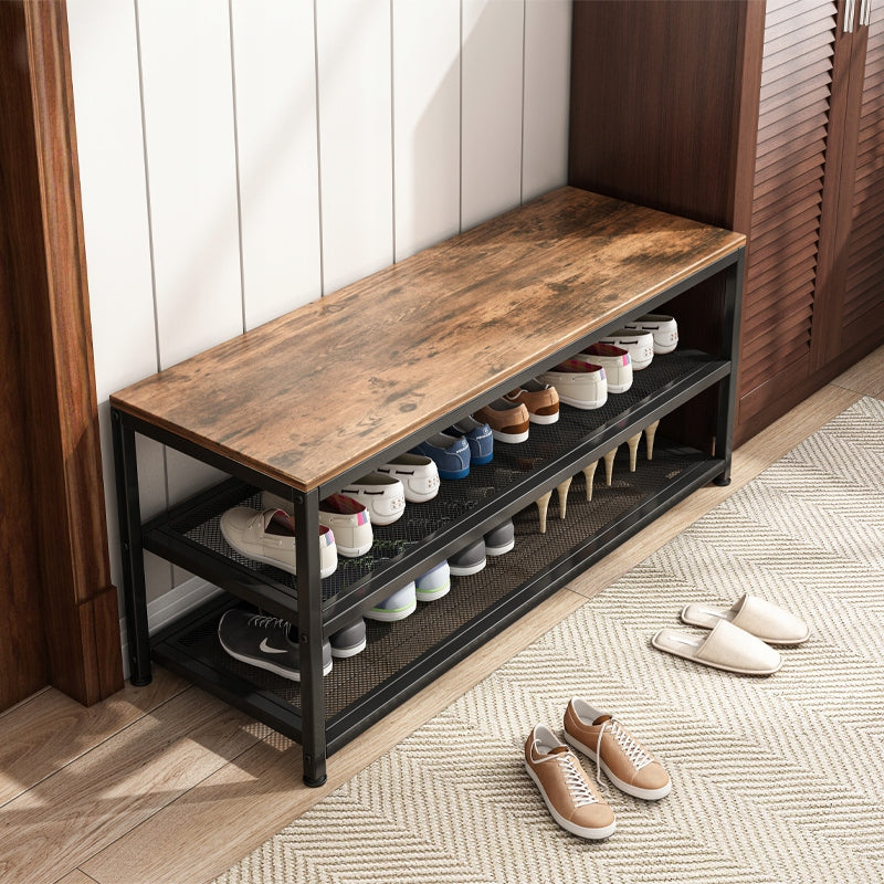 Cipőtároló pad – 100x30x45 cm, ipari loft stílus, 2 polccal