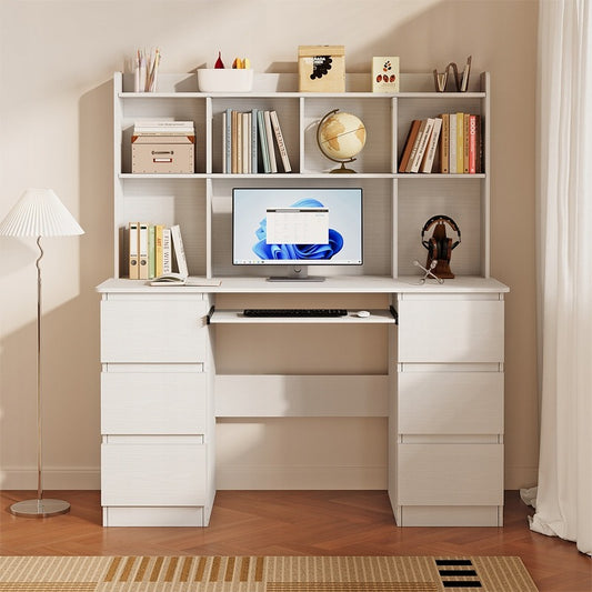 Modern íróasztal kiterjesztéssel – fehér, 6 fiókkal