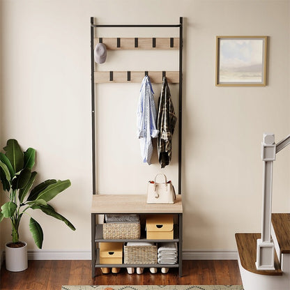 Ruhák, cipők és kabátok tárolására alkalmas, világosbarna, padlóra állítható, loft stílusú állvány