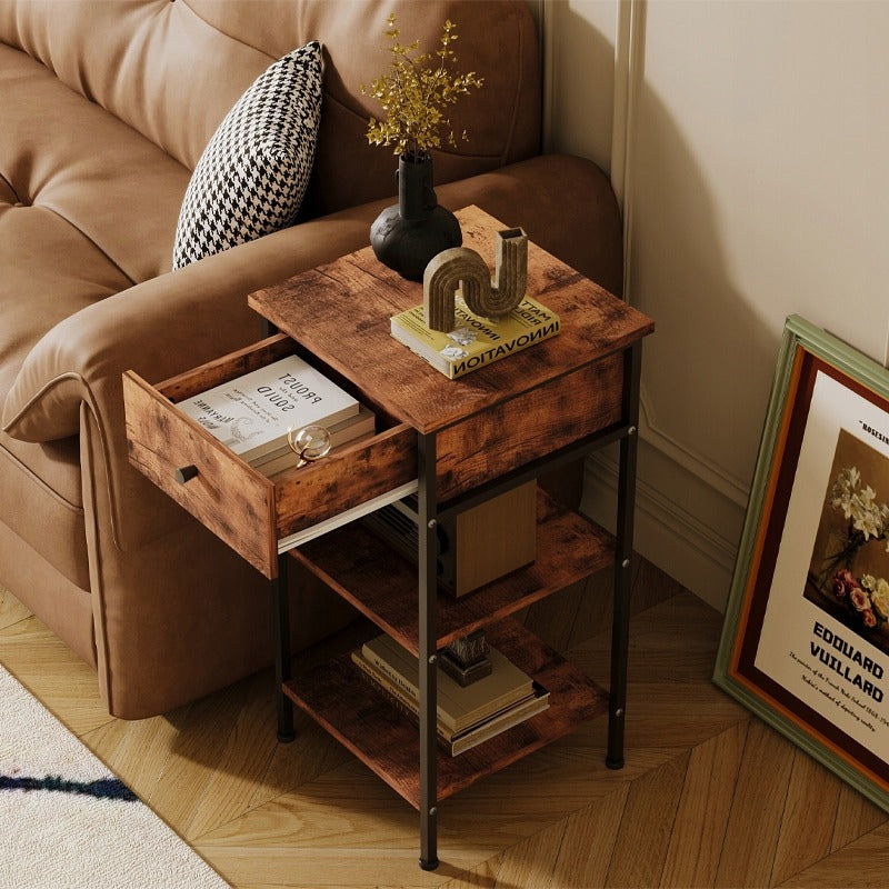 Éjjeliszekrény fiókos szekrény fiókos polccal retro barna ipari loft