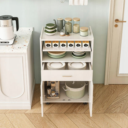 Konyhai kerekes szekrény fiókos szekrény asztal könyvespolc modern mobil fehér