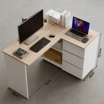 Sarokíróasztal Számítógéppolccal, 3 Fiókos, Loft Stílusú, Modern, 120cm