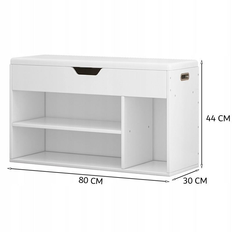 Cipőszekrény fehér üléssel, fából készült, tároló 80CM