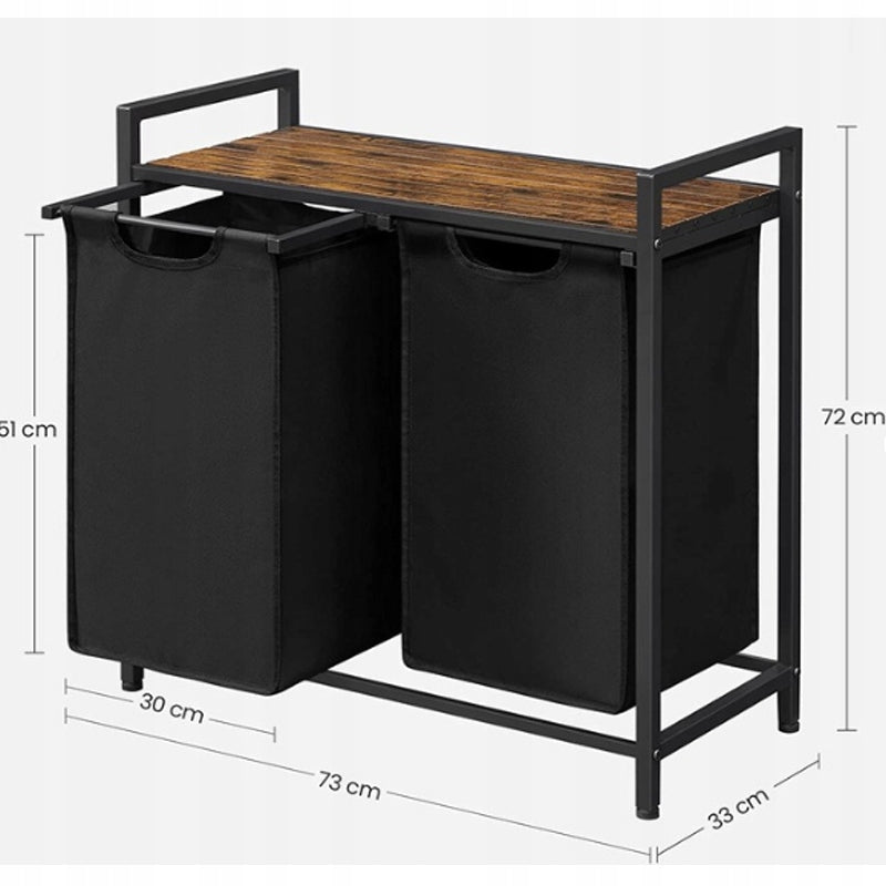 Nagy, két rekeszes mosókosár polccal, ipari loft konténer állvány