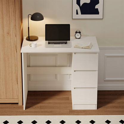 Számítógépes íróasztal, fehér, modern, fiókokkal, loft stílusú, 90 cm