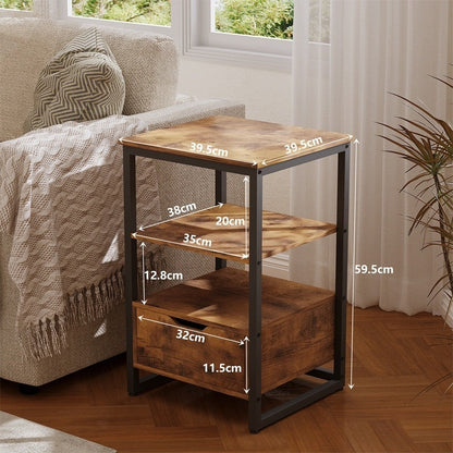 Éjjeliszekrény, hálószobai asztal, komód, fiók, sötétbarna, loft stílus, polcok, 80 cm