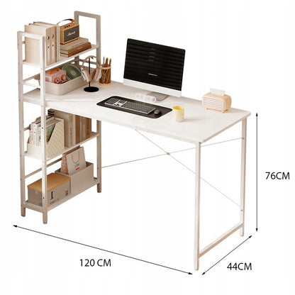 Számítógépes íróasztal, loft asztal, fehér, ifjúsági stílusú, polcos egységgel, 120 cm