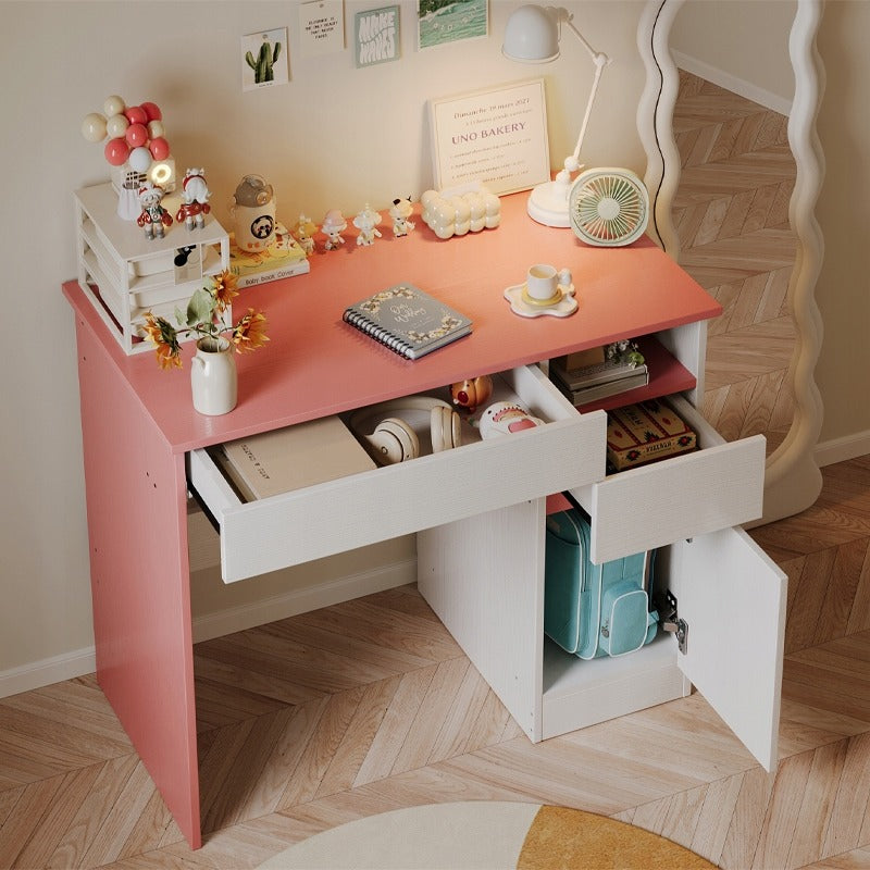 Rózsaszín Plüssmackós Gyerekasztal Lányoknak, Modern Loft Stílus, Polc és Fiók
