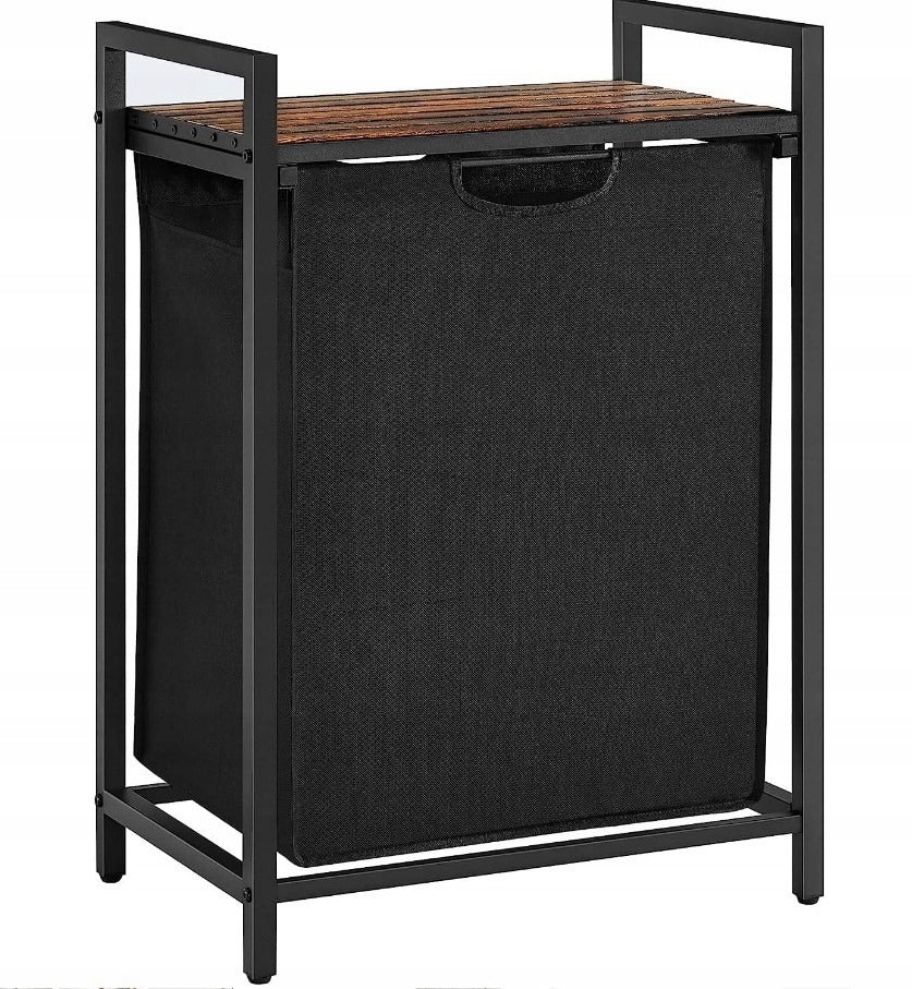 Szabadon álló mosókosár polccal, ipari loft, fa, retro, 72 cm