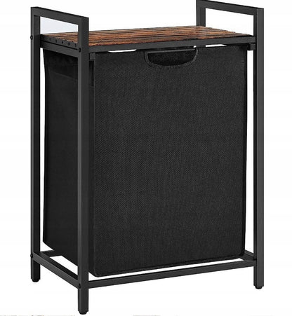 Szabadon álló mosókosár polccal, ipari loft, fa, retro, 72 cm