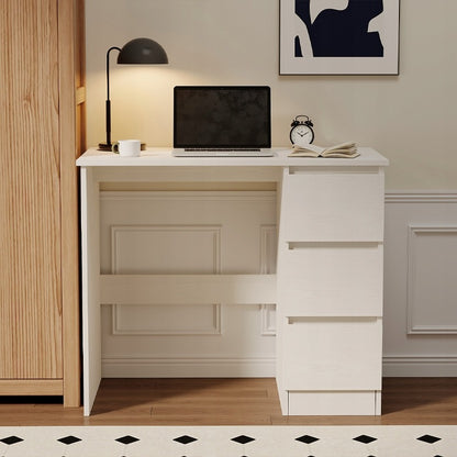 Számítógépes íróasztal, fehér, modern, fiókokkal, loft stílusú, 90 cm