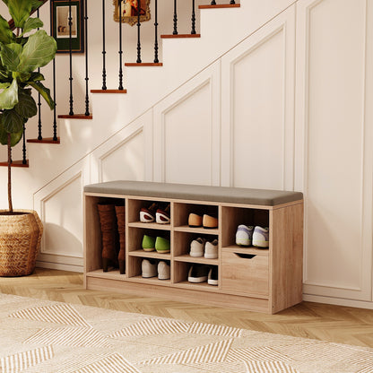Cipőszekrény ülőkével, loft stílusú, sonoma tölgy, előszoba, fiókos pad, 100 cm